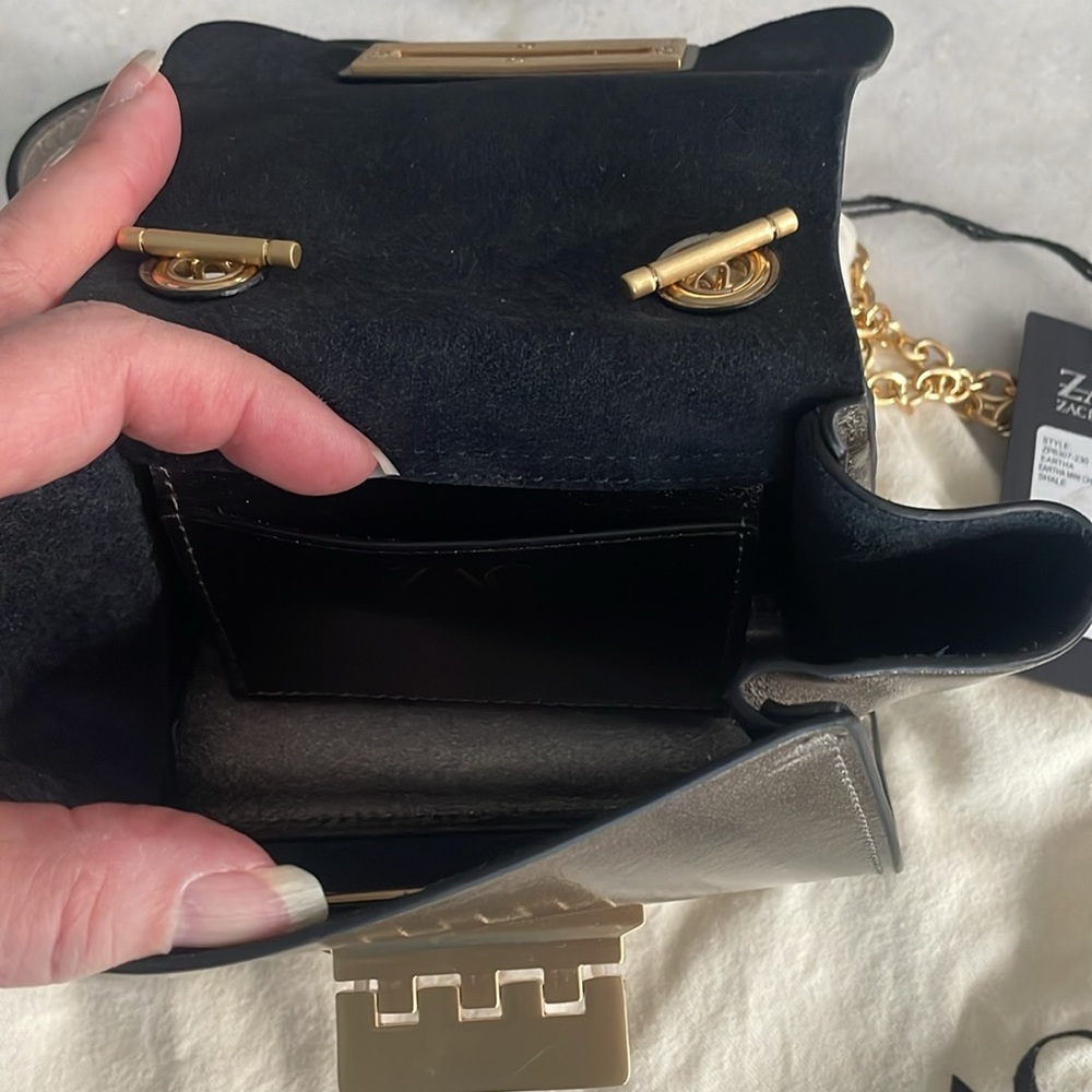 ZAC Zac Posen Eartha Metallic Silver Mini Crossbody Bag $295 Retail dust bag NEW - Picture 6 of 10